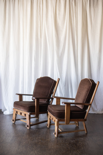 Danish Modern Wood Chairs- Brown Upholstery As Found