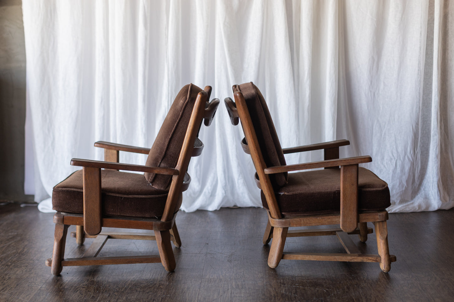 Danish Modern Wood Chairs- Brown Upholstery As Found