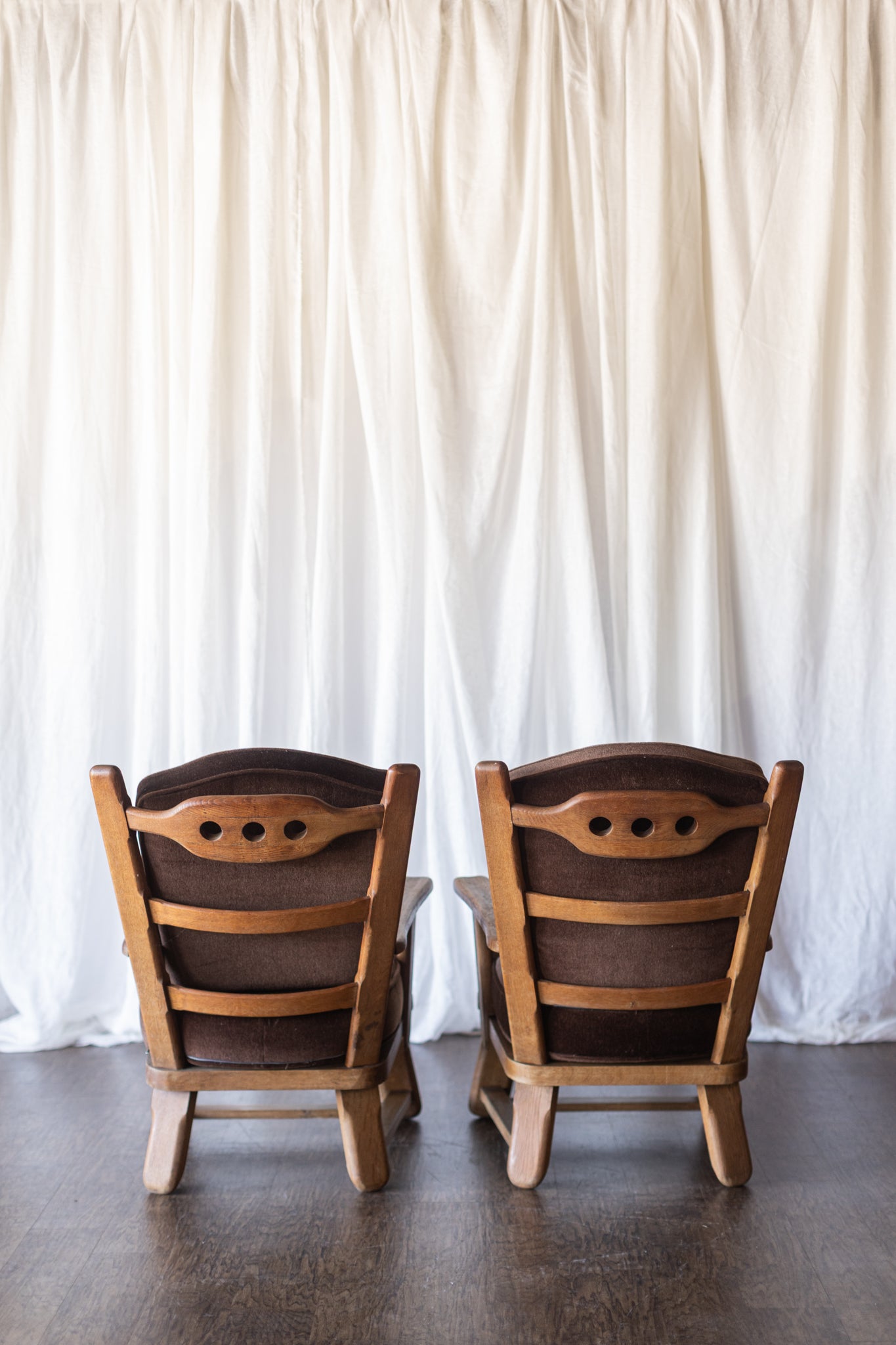 Danish Modern Wood Chairs- Brown Upholstery As Found