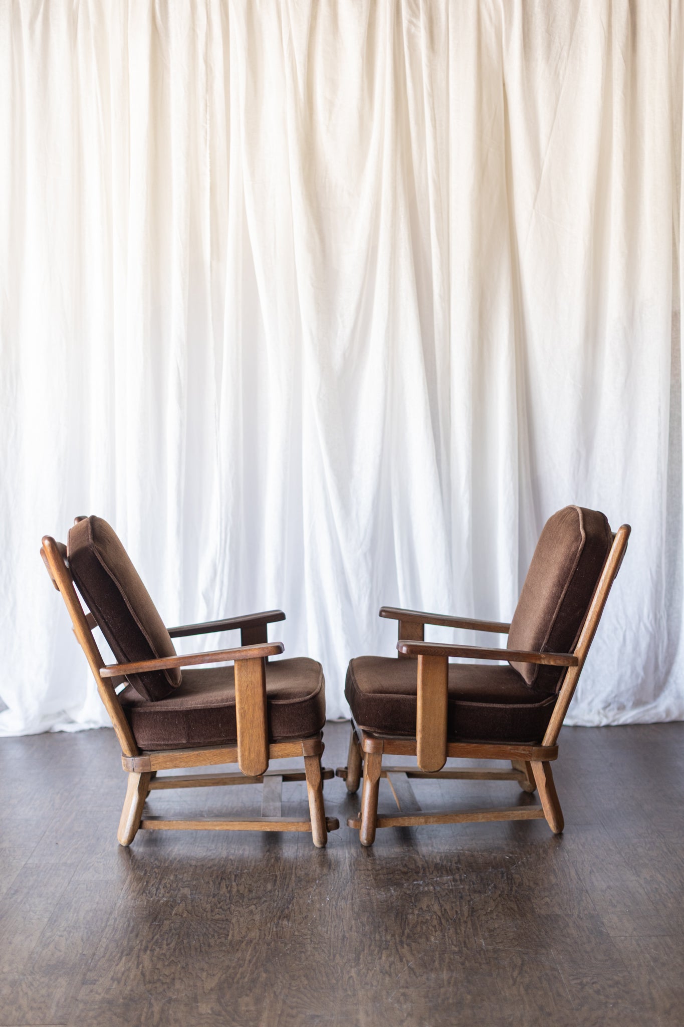 Danish Modern Wood Chairs- Brown Upholstery As Found