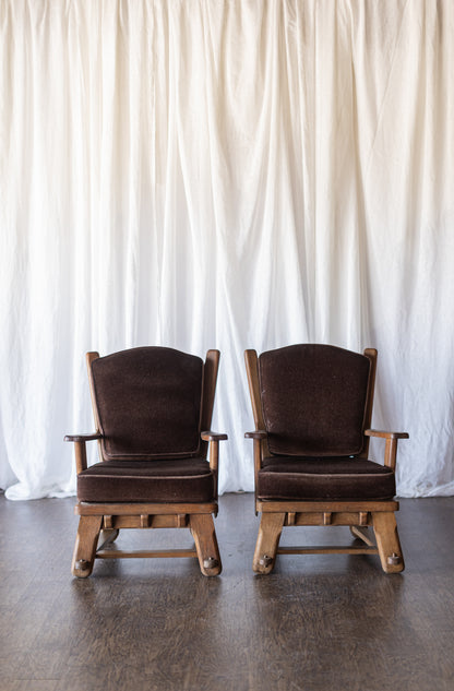 Danish Modern Wood Chairs- Brown Upholstery As Found