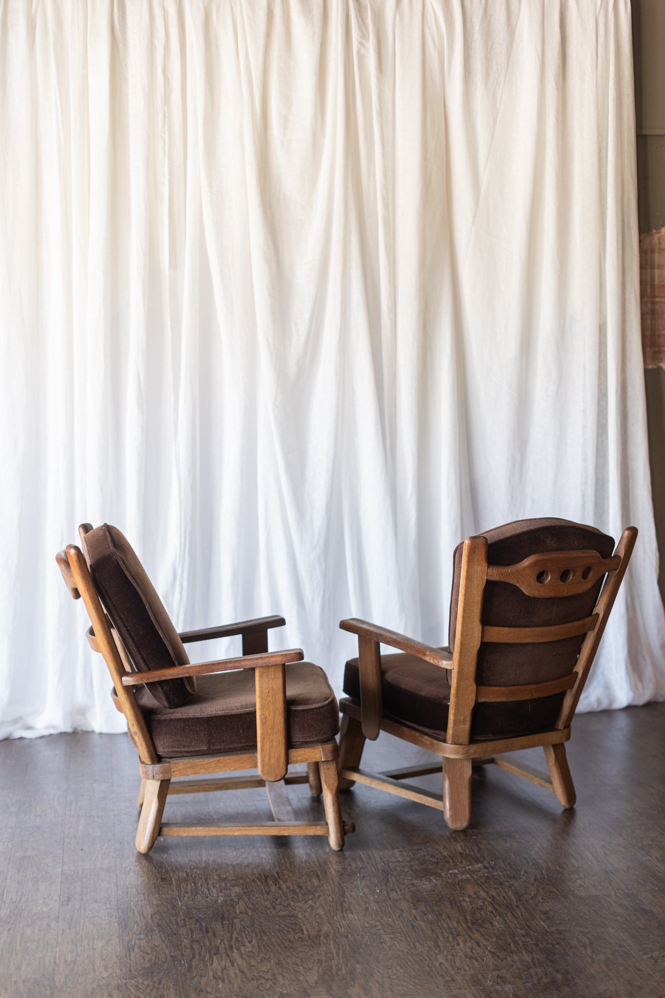 Danish Modern Wood Chairs- Brown Upholstery As Found