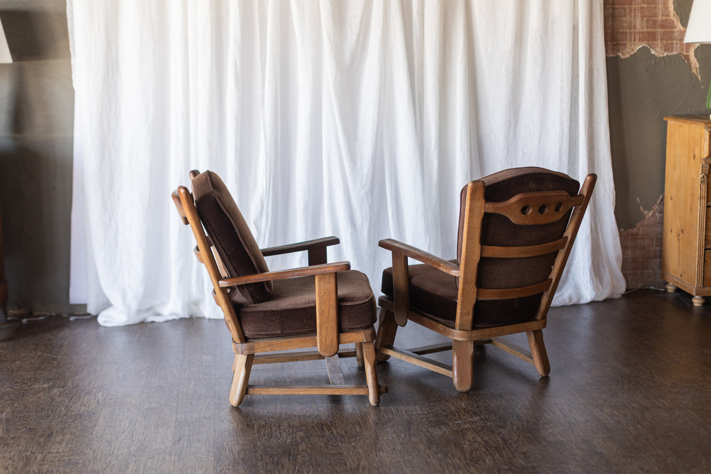 Danish Modern Wood Chairs- Brown Upholstery As Found