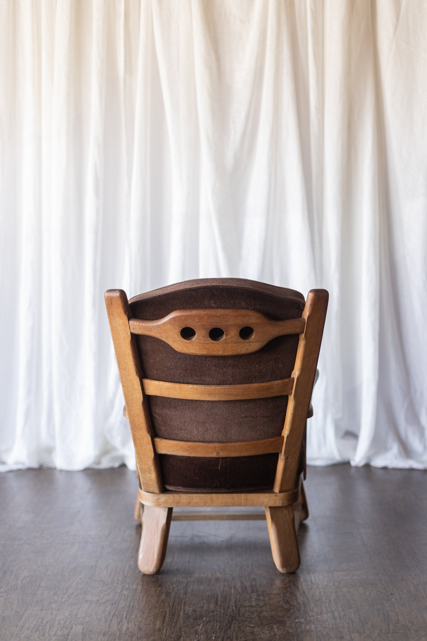Danish Modern Wood Chairs- Brown Upholstery As Found