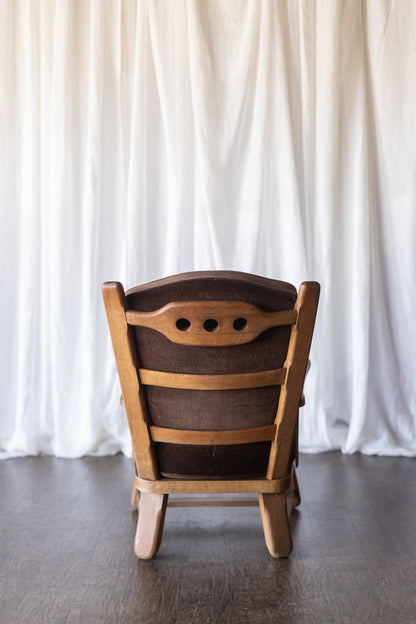 Danish Modern Wood Chairs- Brown Upholstery As Found