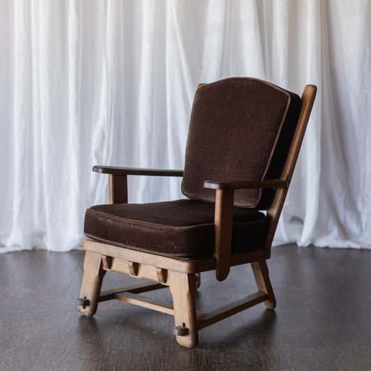 Danish Modern Wood Chairs- Brown Upholstery As Found