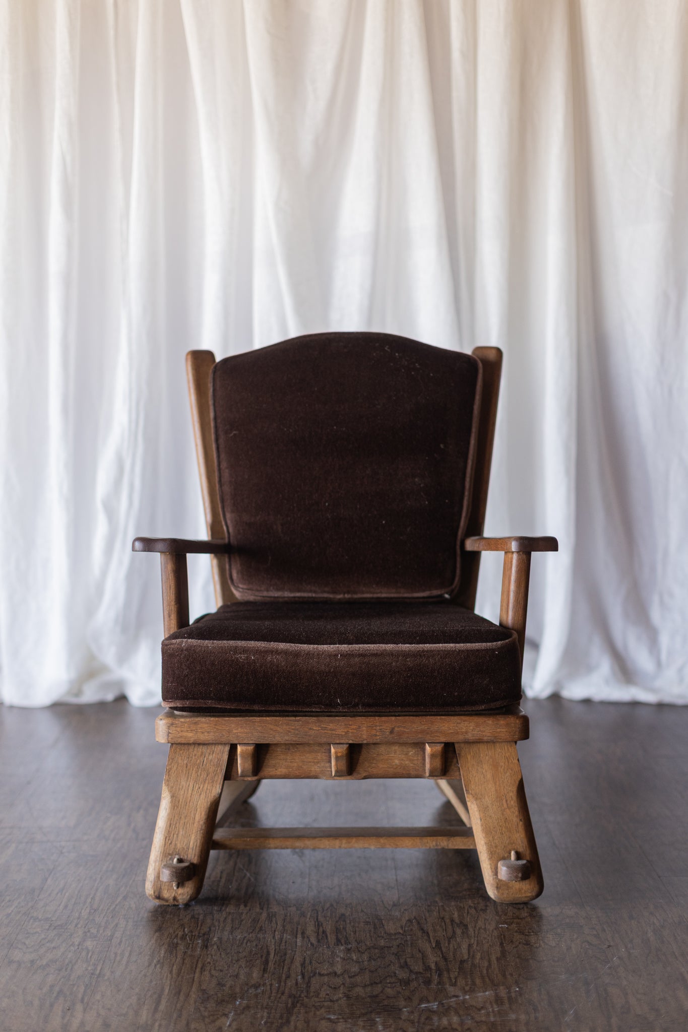 Danish Modern Wood Chairs- Brown Upholstery As Found