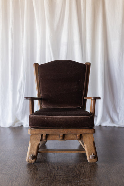 Danish Modern Wood Chairs- Brown Upholstery As Found