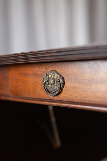 Mahogany Drop-Leaf Pedestal Table with Brass-Capped Feet