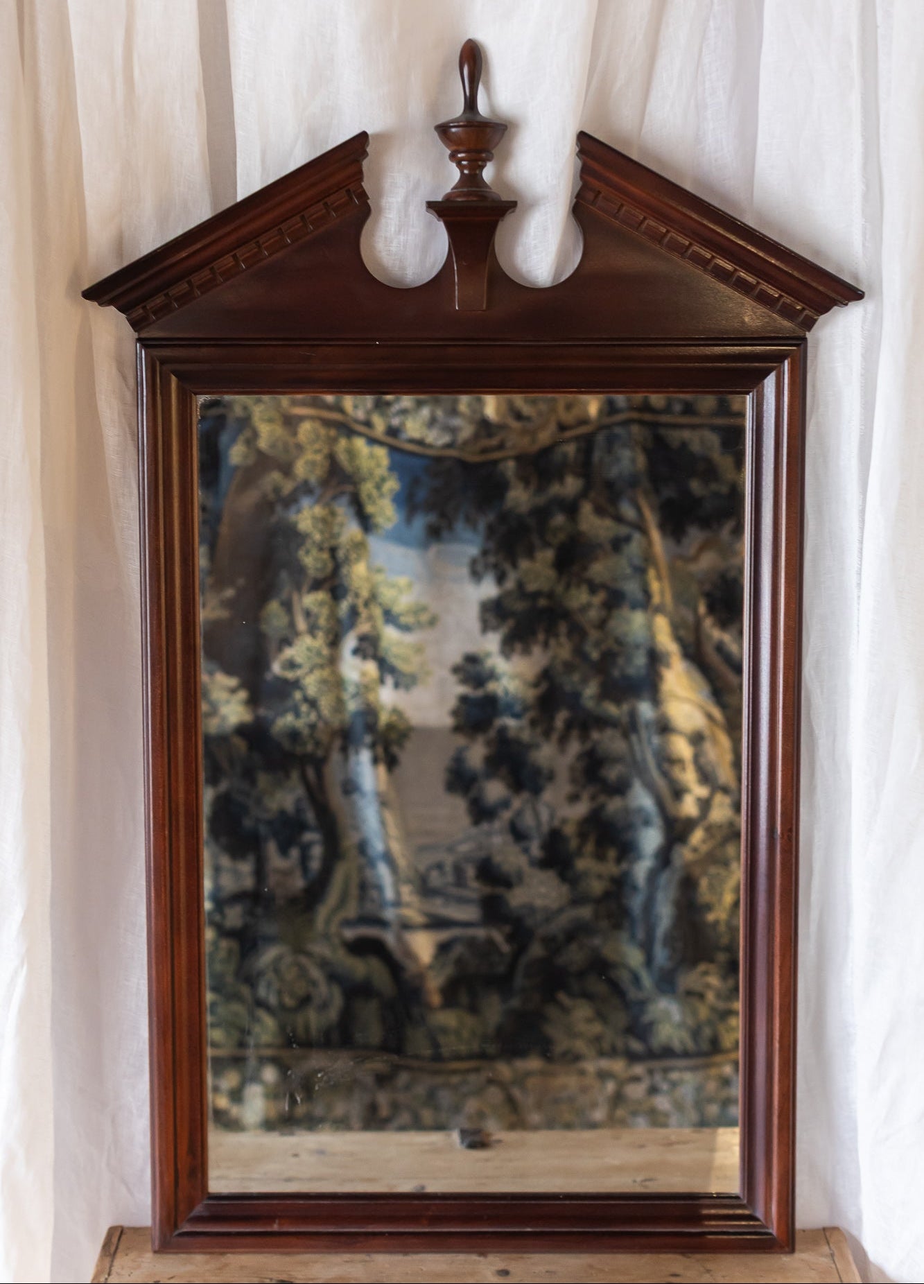 Mahogany Pediment Mirror with Finial Detail
