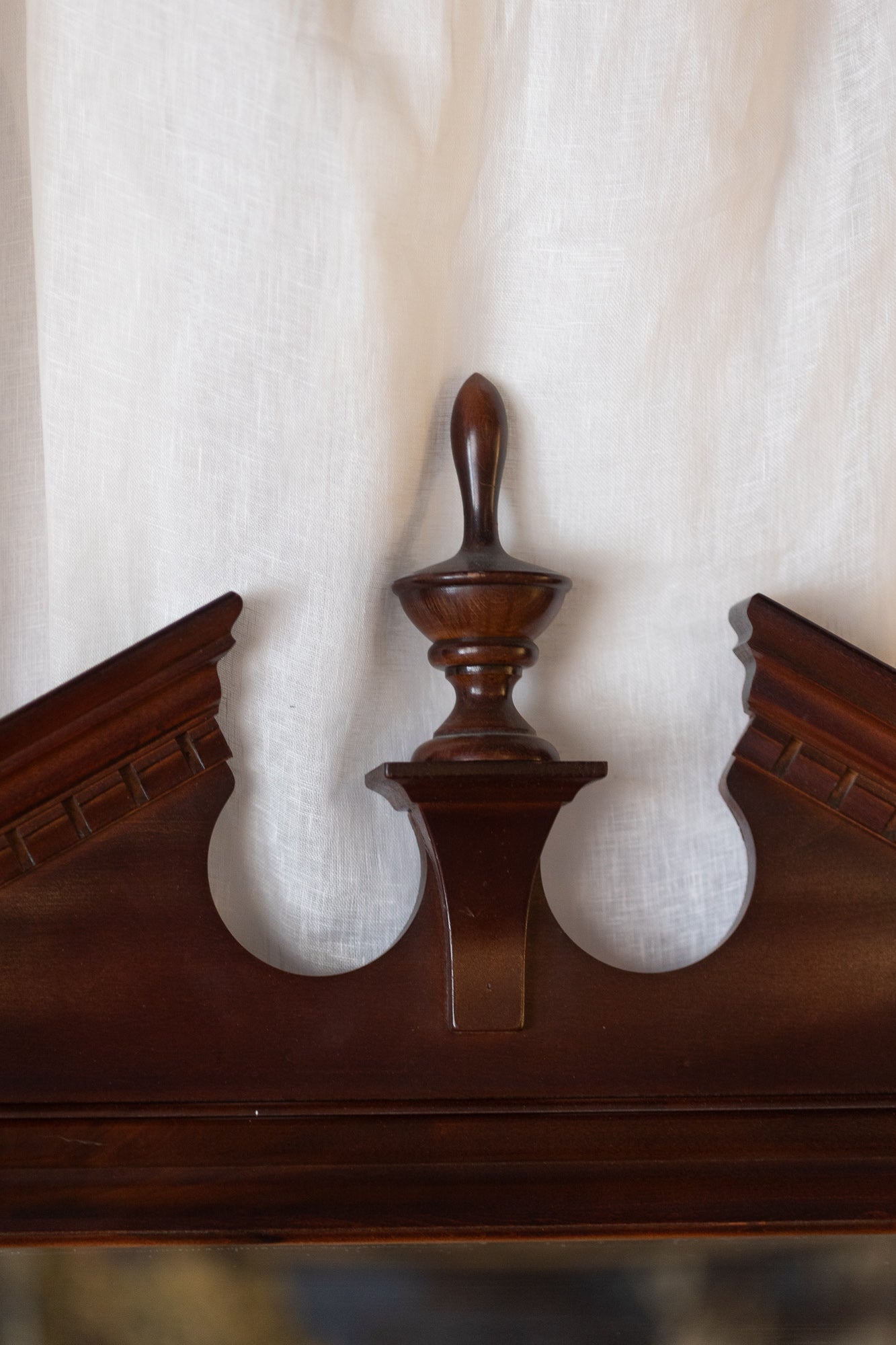 Mahogany Pediment Mirror with Finial Detail
