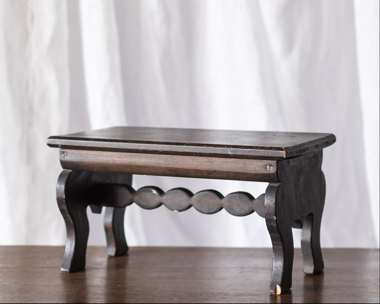 Curved Leg Dark Wood Footstool