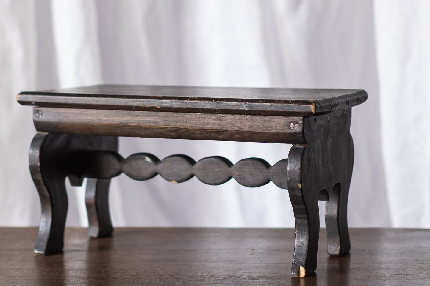 Curved Leg Dark Wood Footstool
