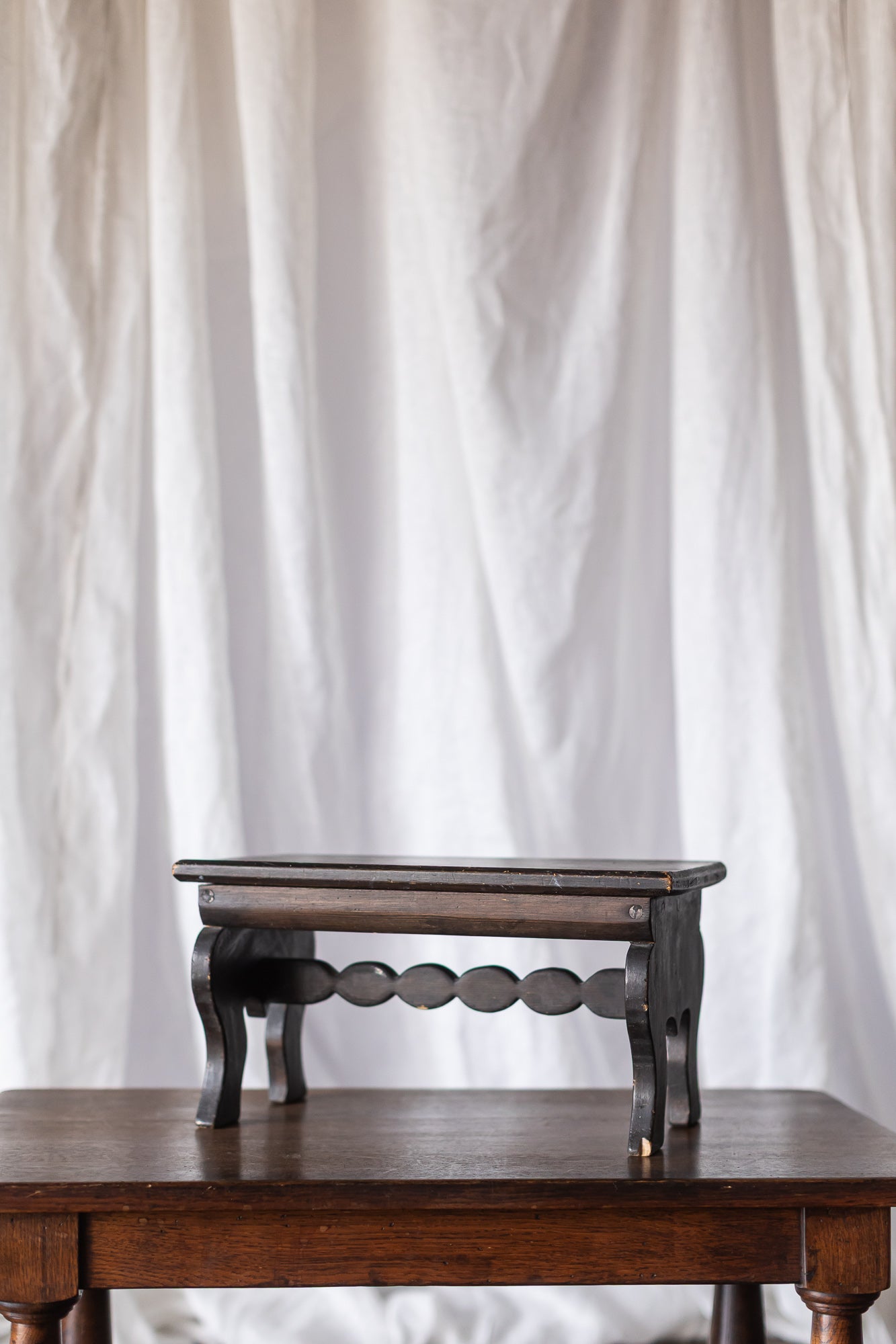 Curved Leg Dark Wood Footstool
