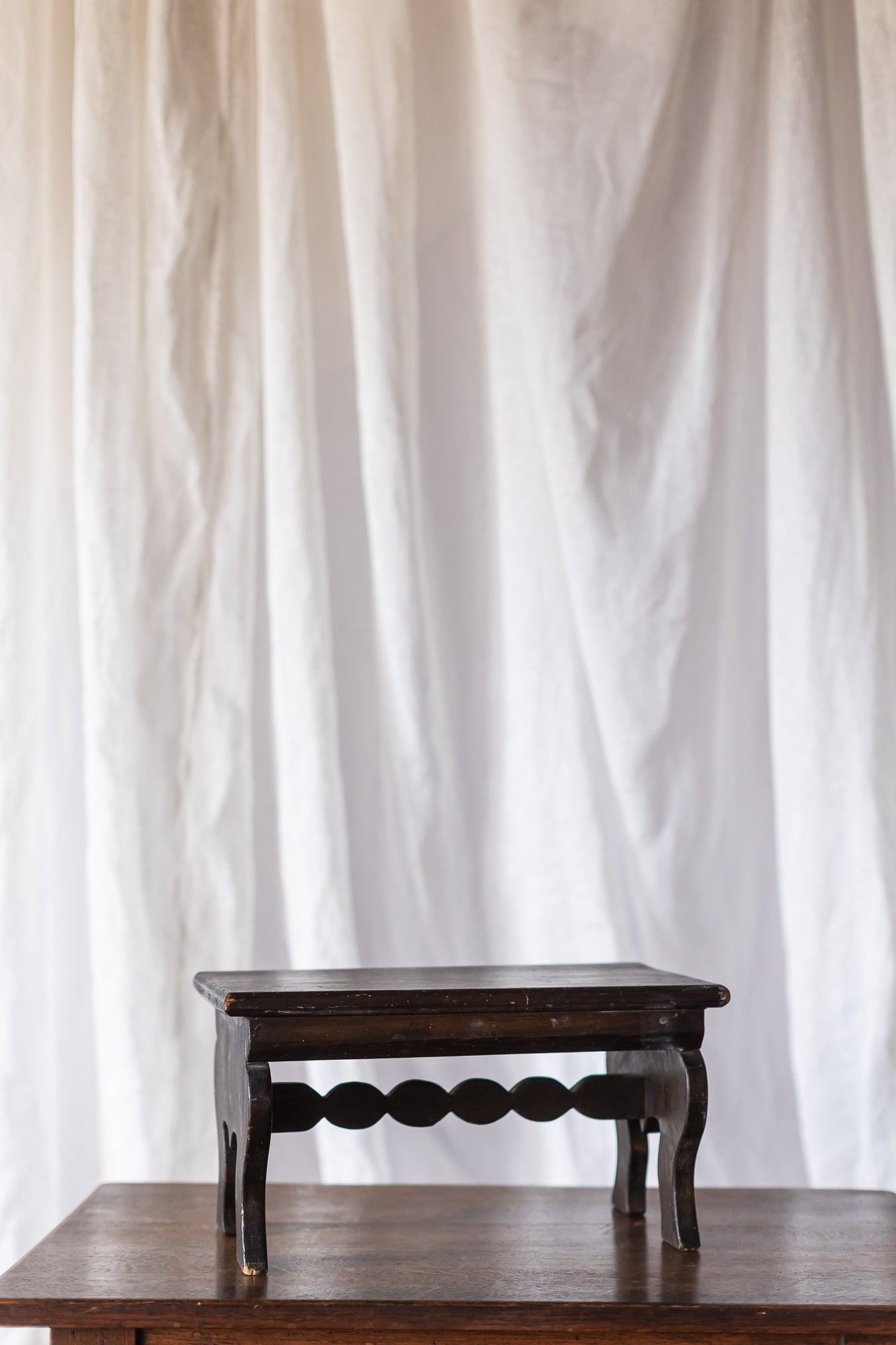 Curved Leg Dark Wood Footstool