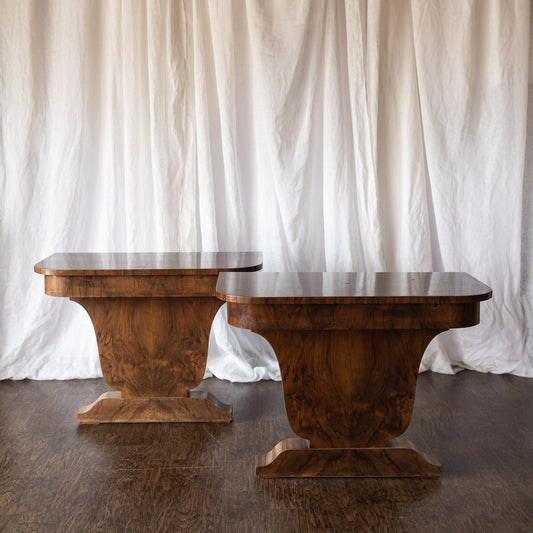 Pair of 1930s French Art Deco Demilune Tables
