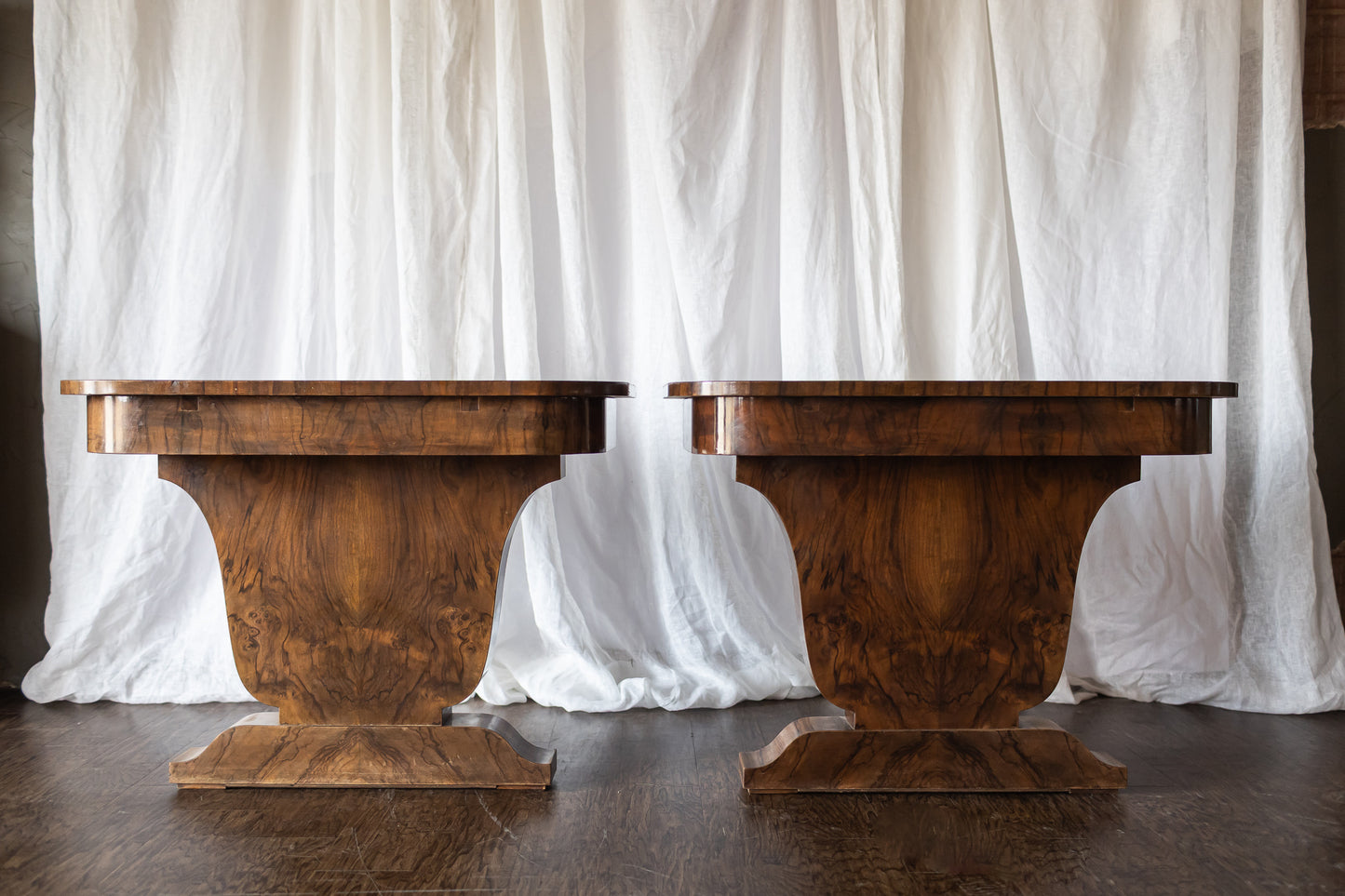 Pair of 1930s French Art Deco Demilune Tables