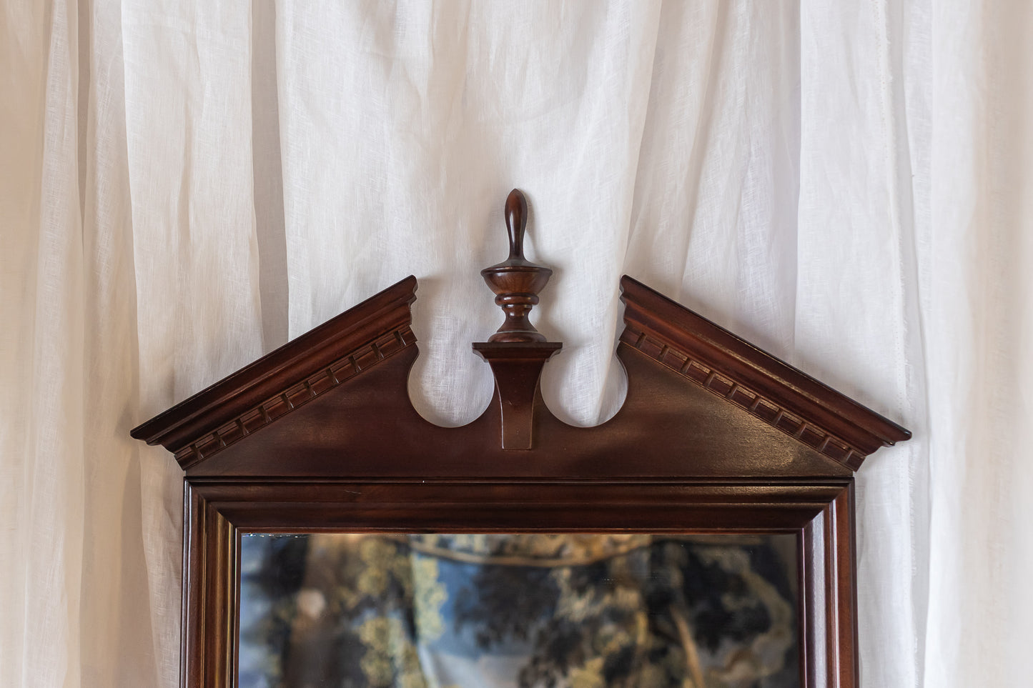 Mahogany Pediment Mirror with Finial Detail