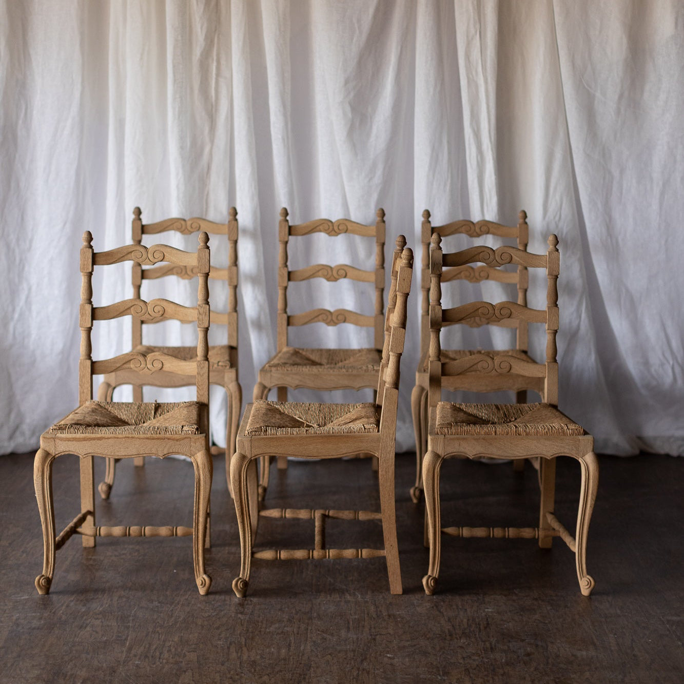 Set of Six Bleached Oak Wood Chairs