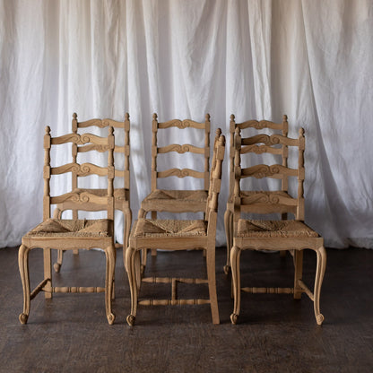 Set of Six Bleached Oak Wood Chairs