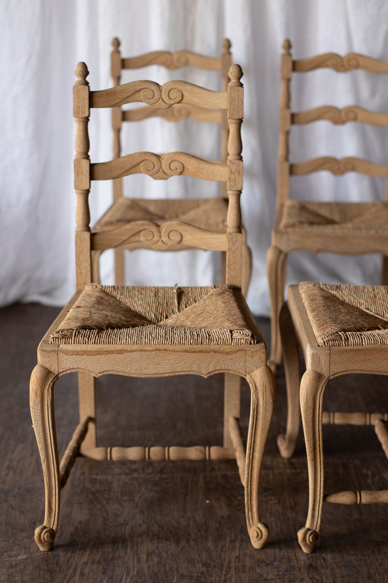 Set of Six Bleached Oak Wood Chairs