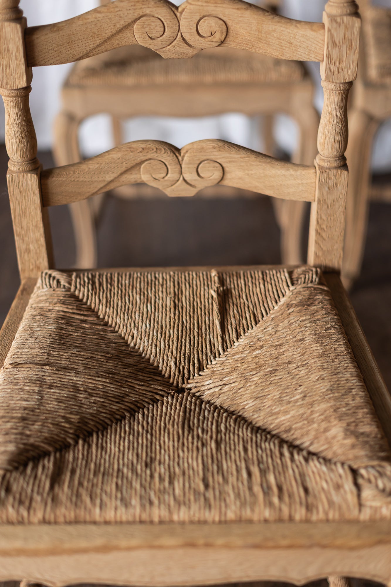 Set of Six Bleached Oak Wood Chairs
