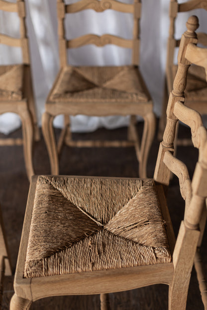 Set of Six Bleached Oak Wood Chairs