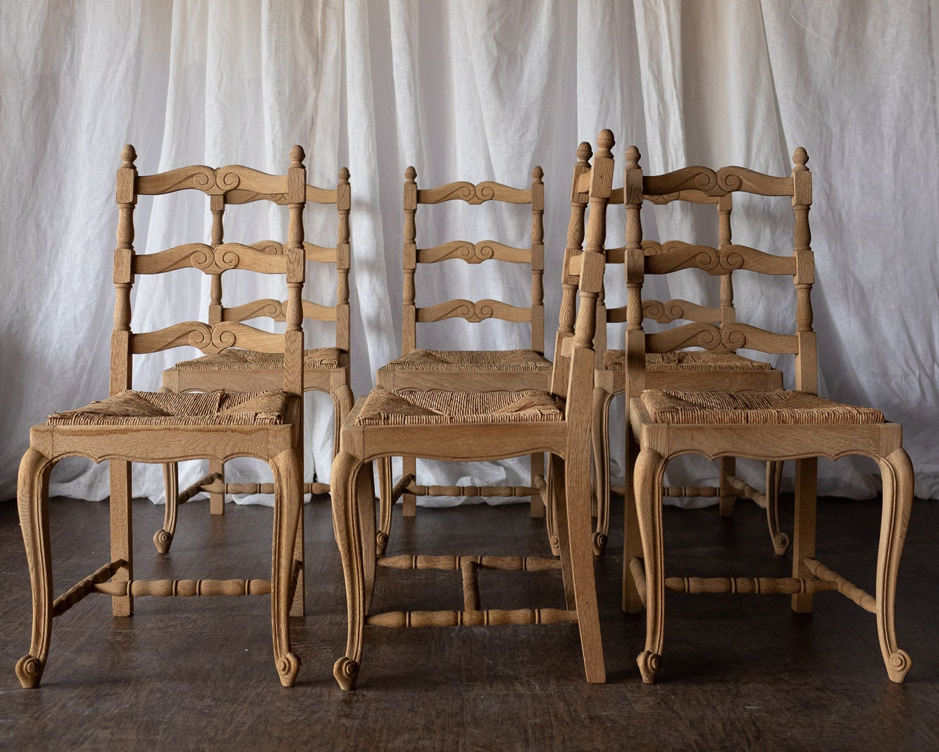 Set of Six Bleached Oak Wood Chairs
