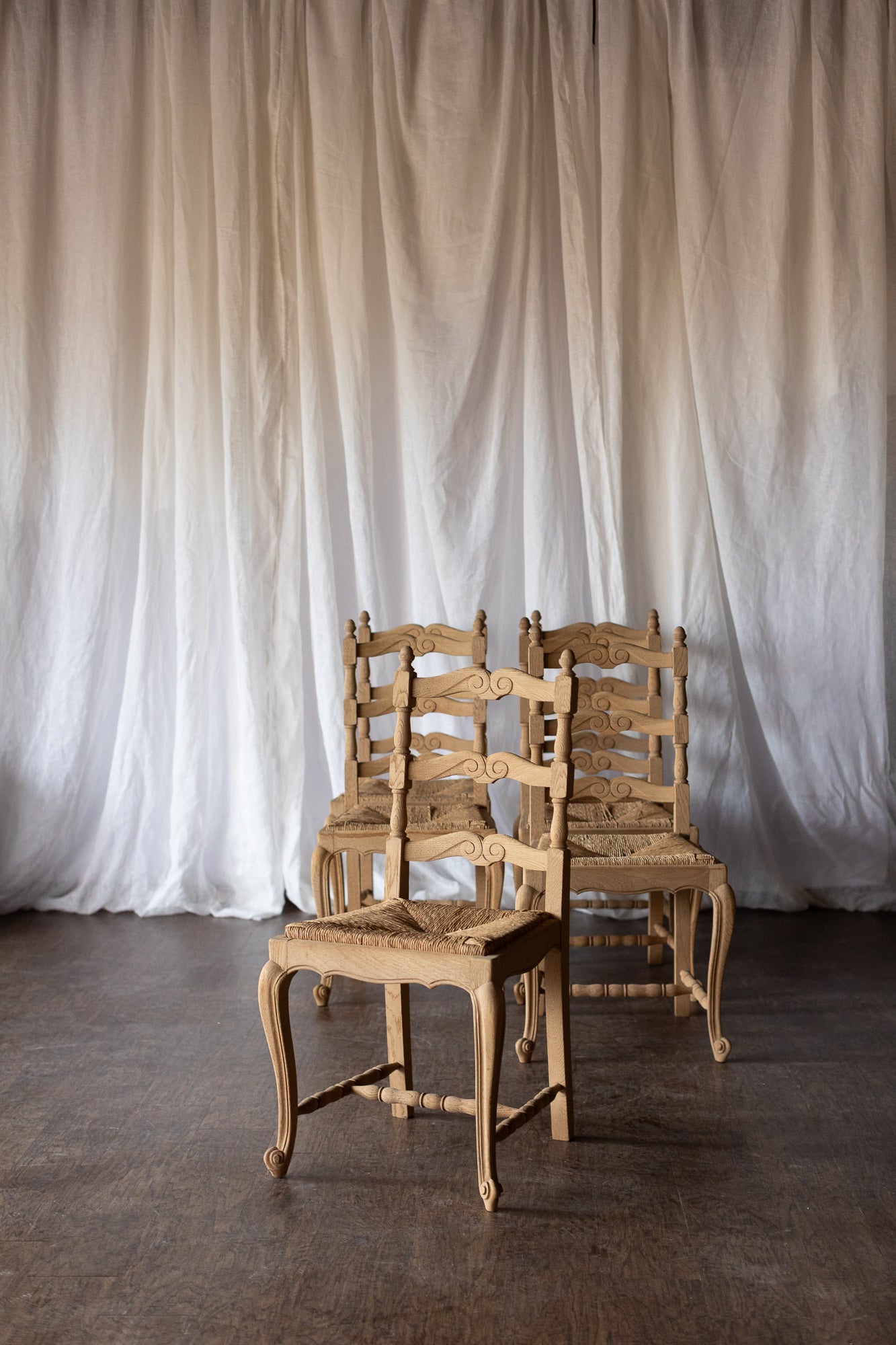 Set of Six Bleached Oak Wood Chairs