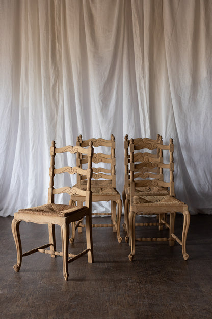 Set of Six Bleached Oak Wood Chairs