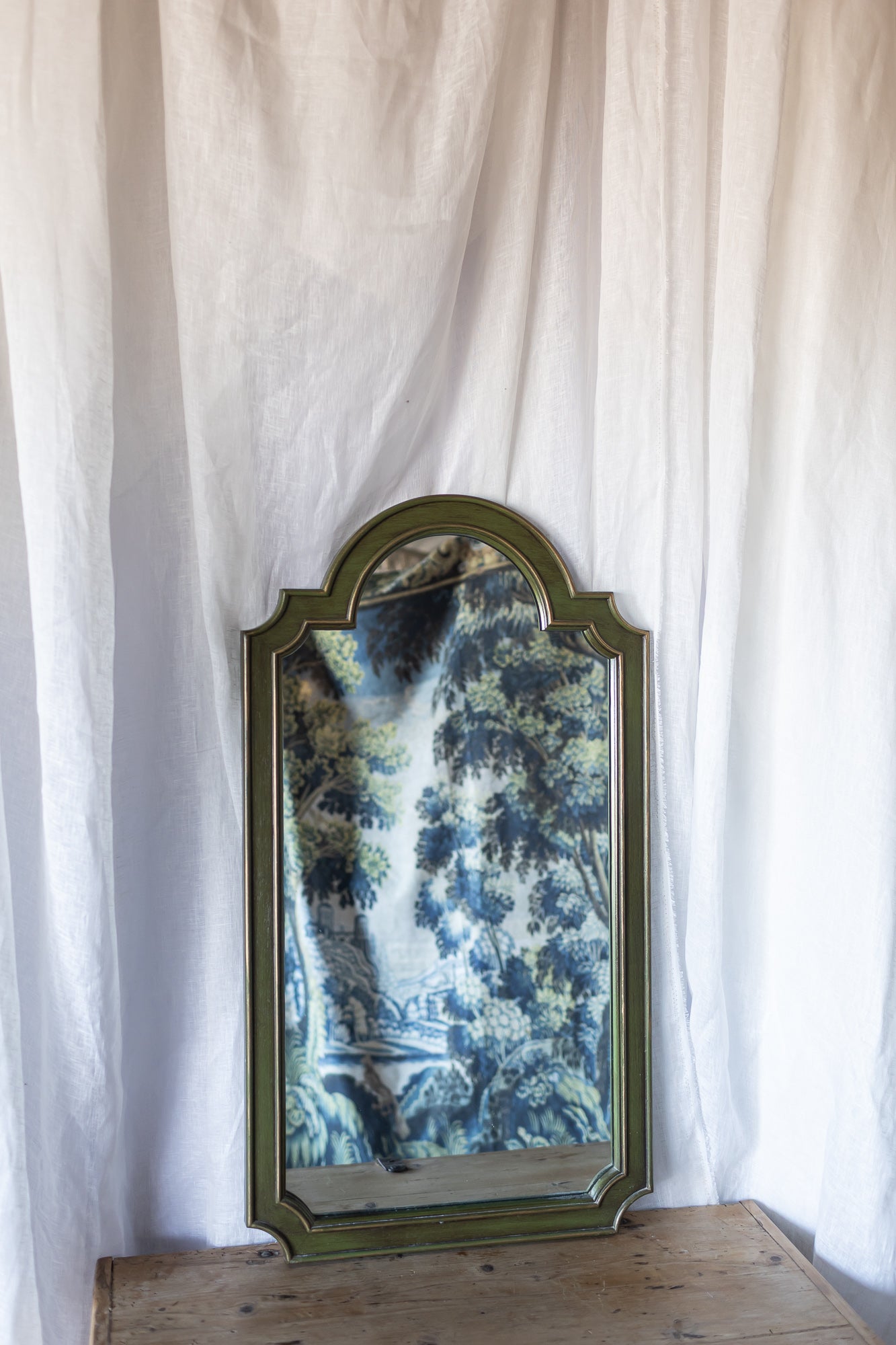 Green Arched Vintage Mirror