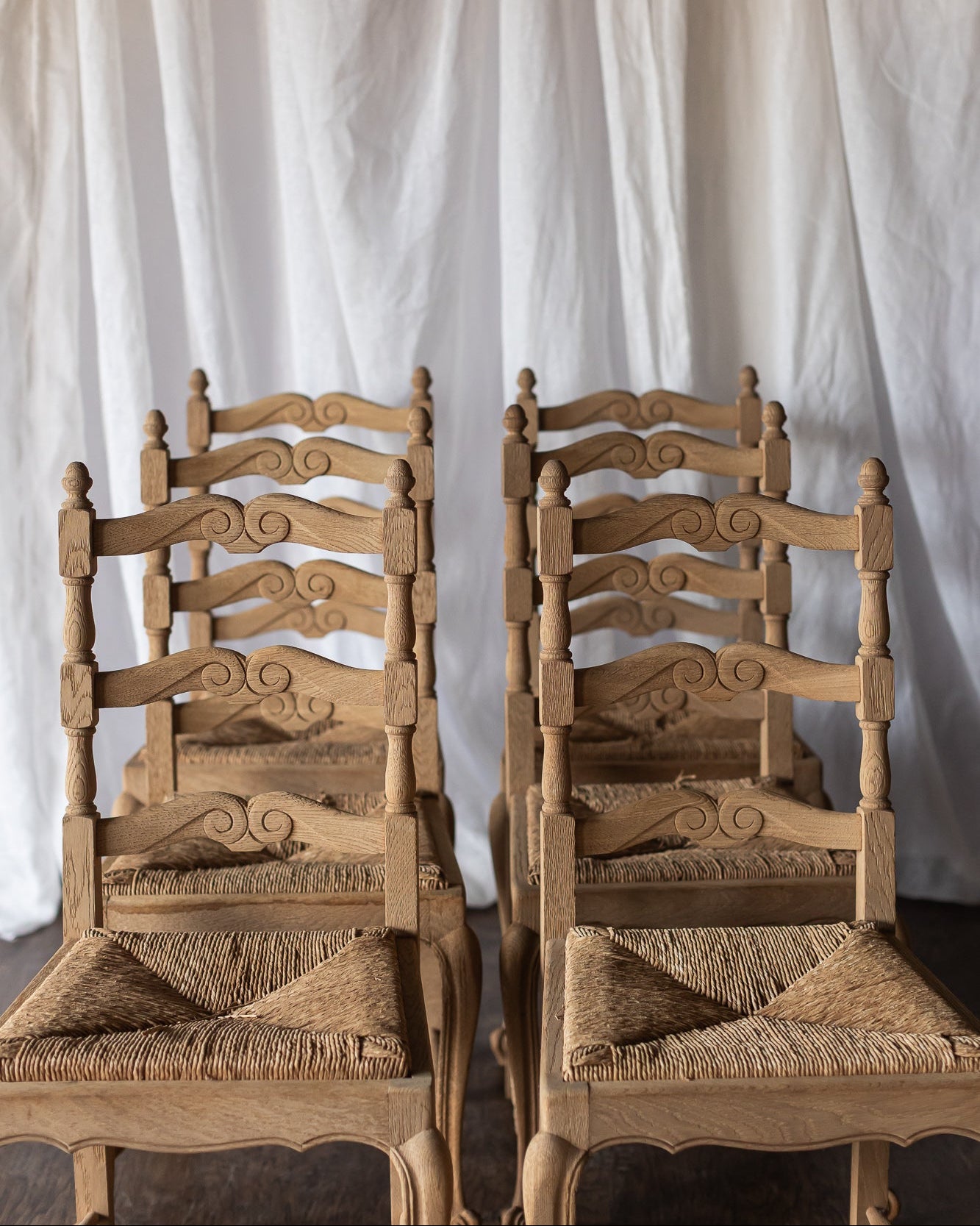 Set of Six Bleached Oak Wood Chairs