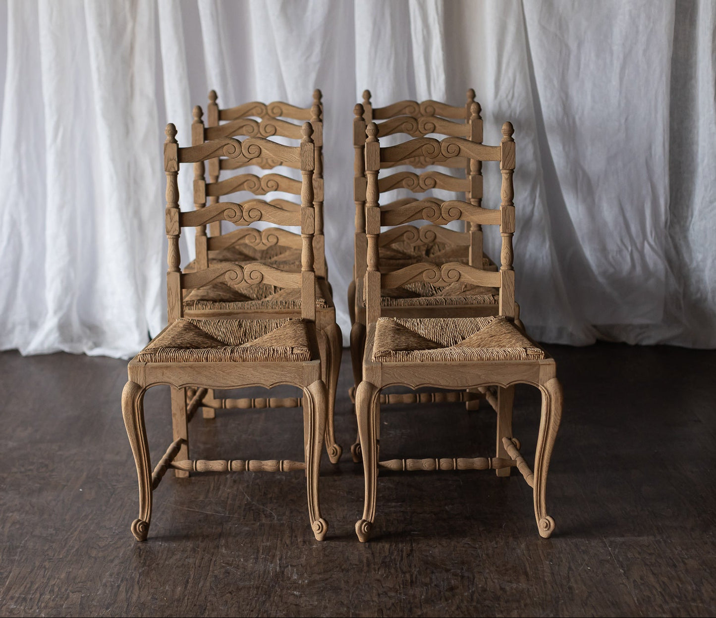Set of Six Bleached Oak Wood Chairs