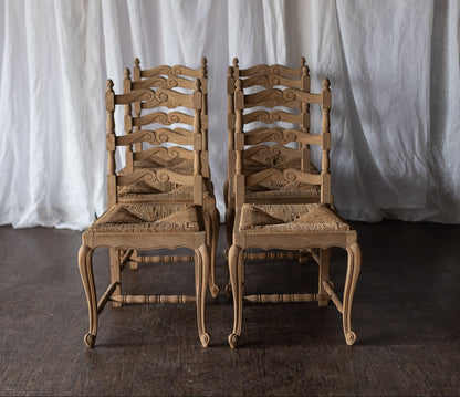 Set of Six Bleached Oak Wood Chairs