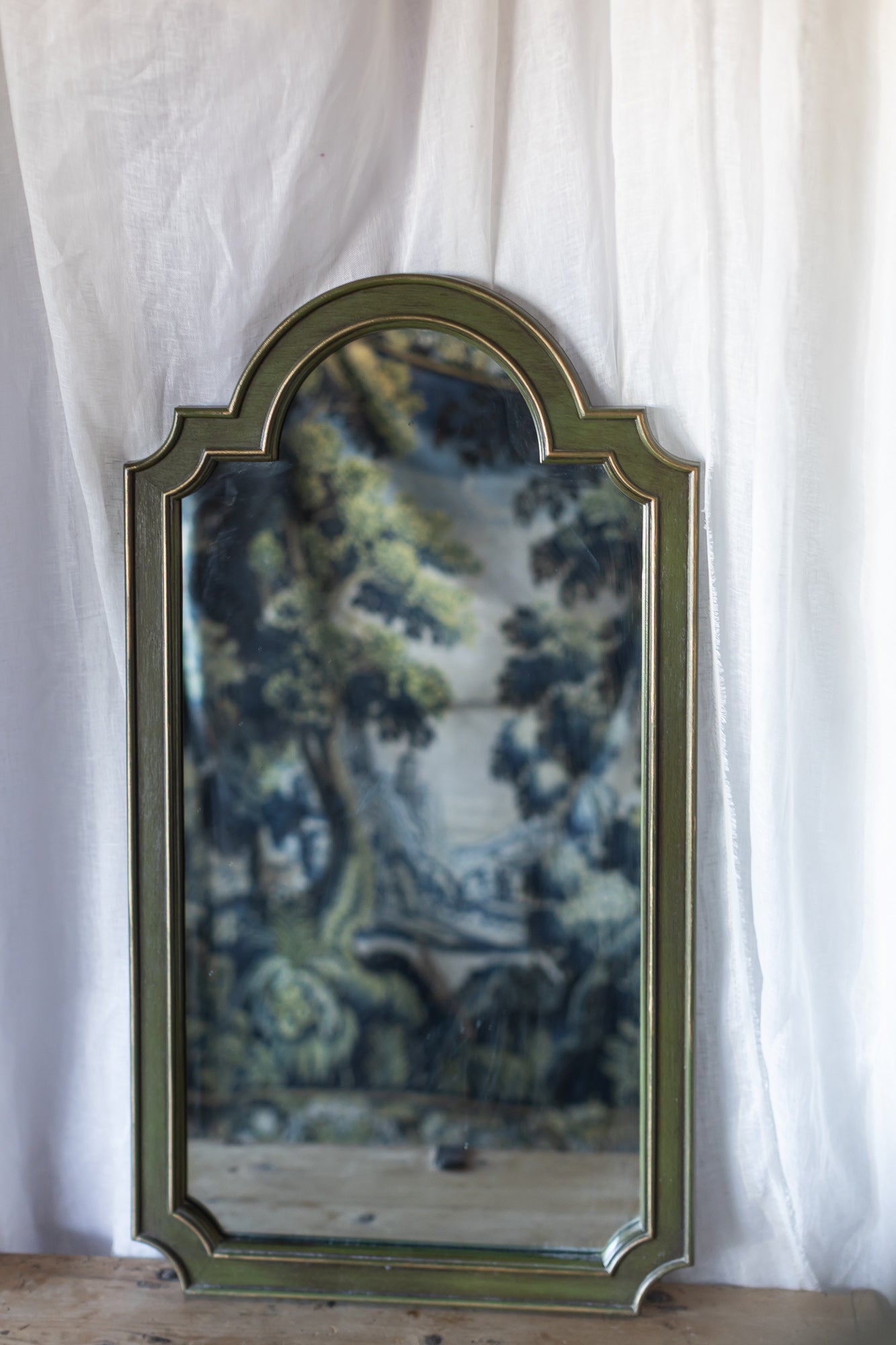 Green Arched Vintage Mirror