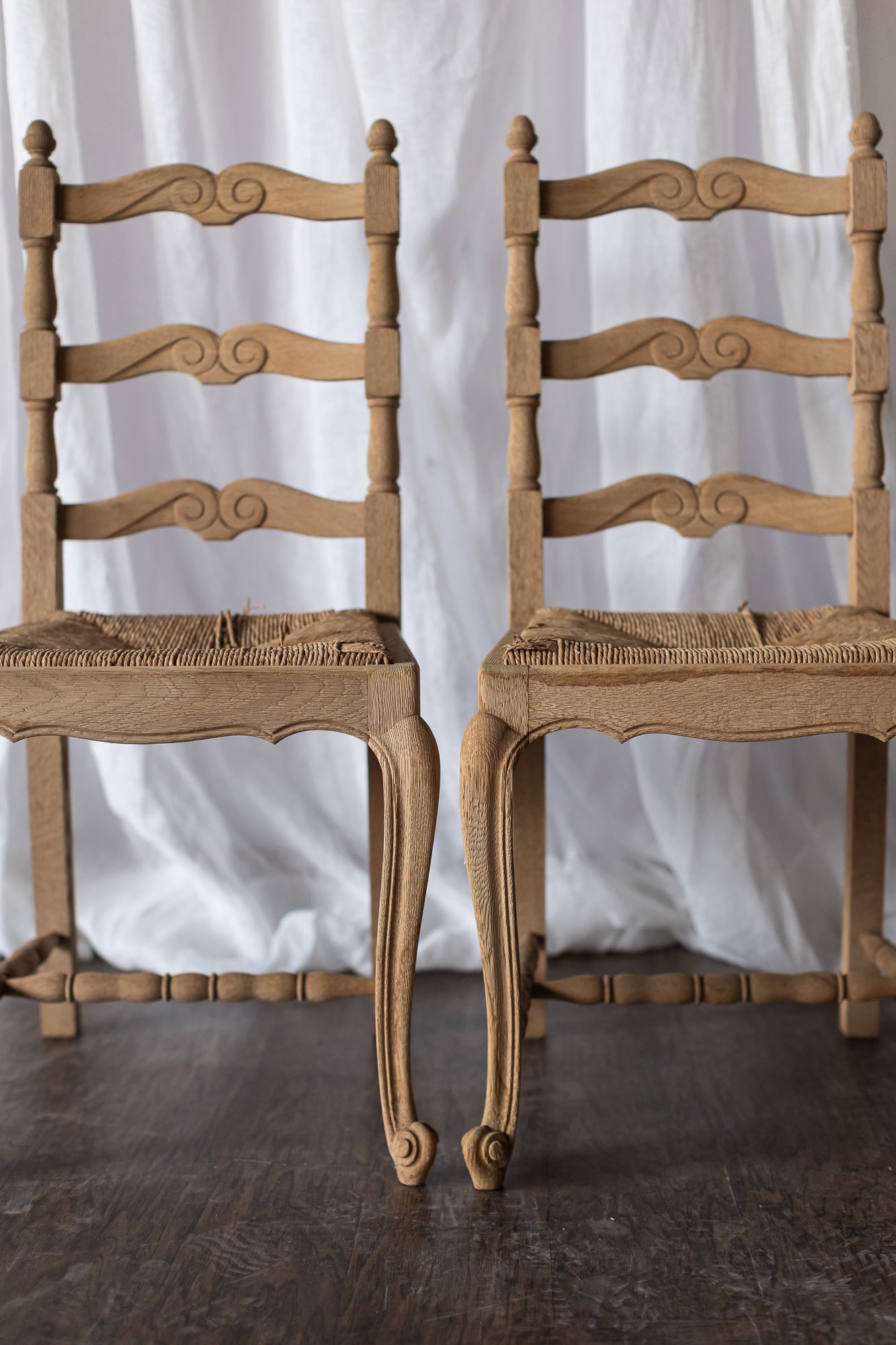 Set of Six Bleached Oak Wood Chairs