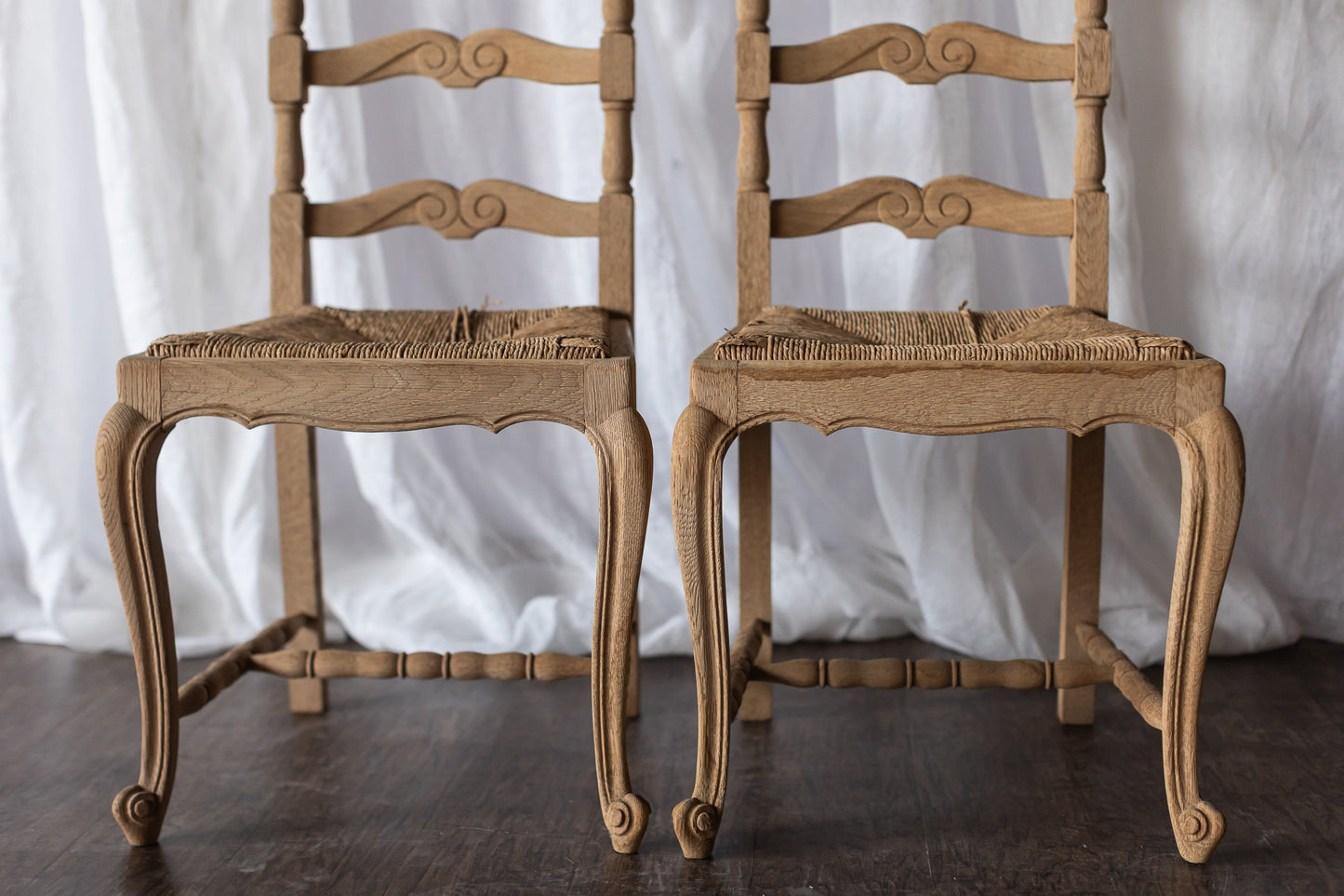 Set of Six Bleached Oak Wood Chairs