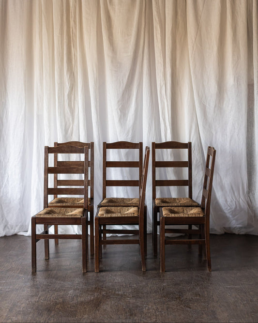 Set of Six Rush Chairs - Medium Wood Tone