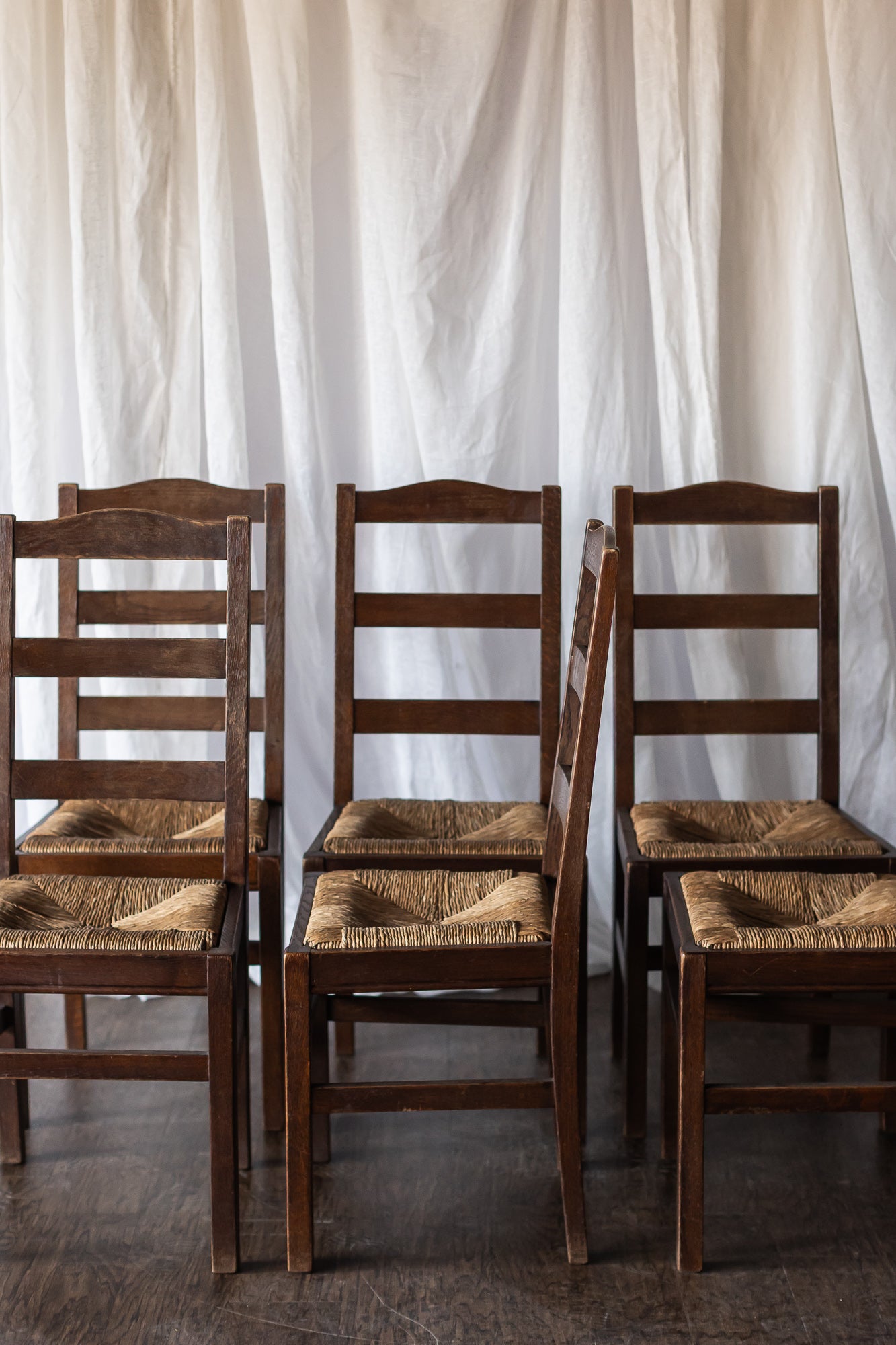 Set of Six Rush Chairs - Medium Wood Tone