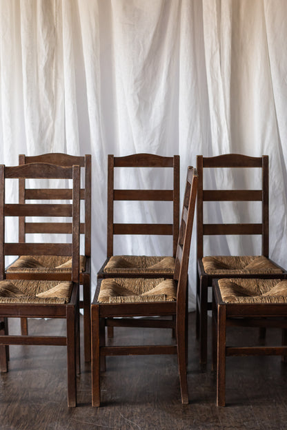 Set of Six Rush Chairs - Medium Wood Tone