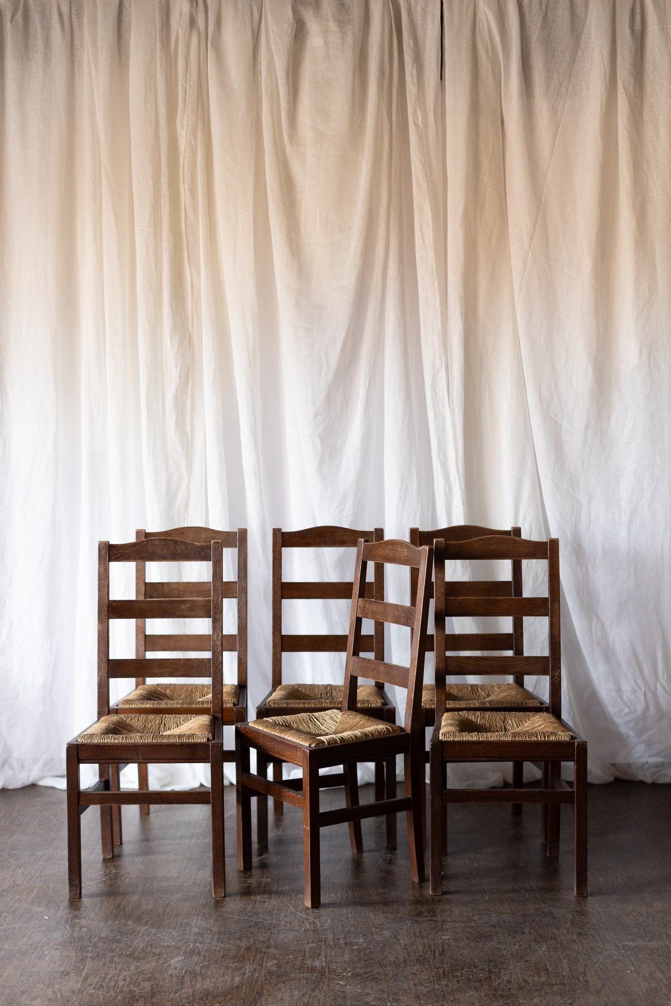 Set of Six Rush Chairs - Medium Wood Tone
