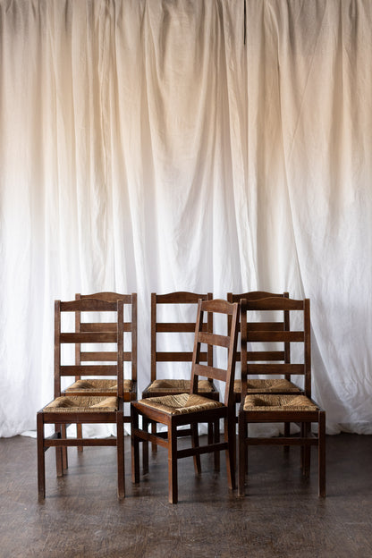 Set of Six Rush Chairs - Medium Wood Tone