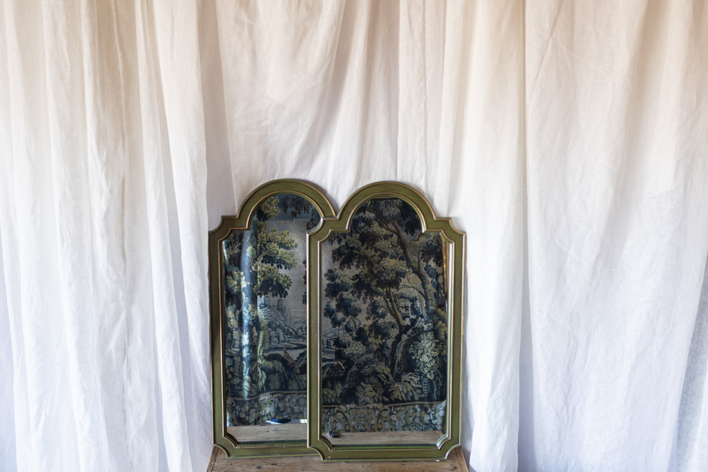 Green Arched Vintage Mirror