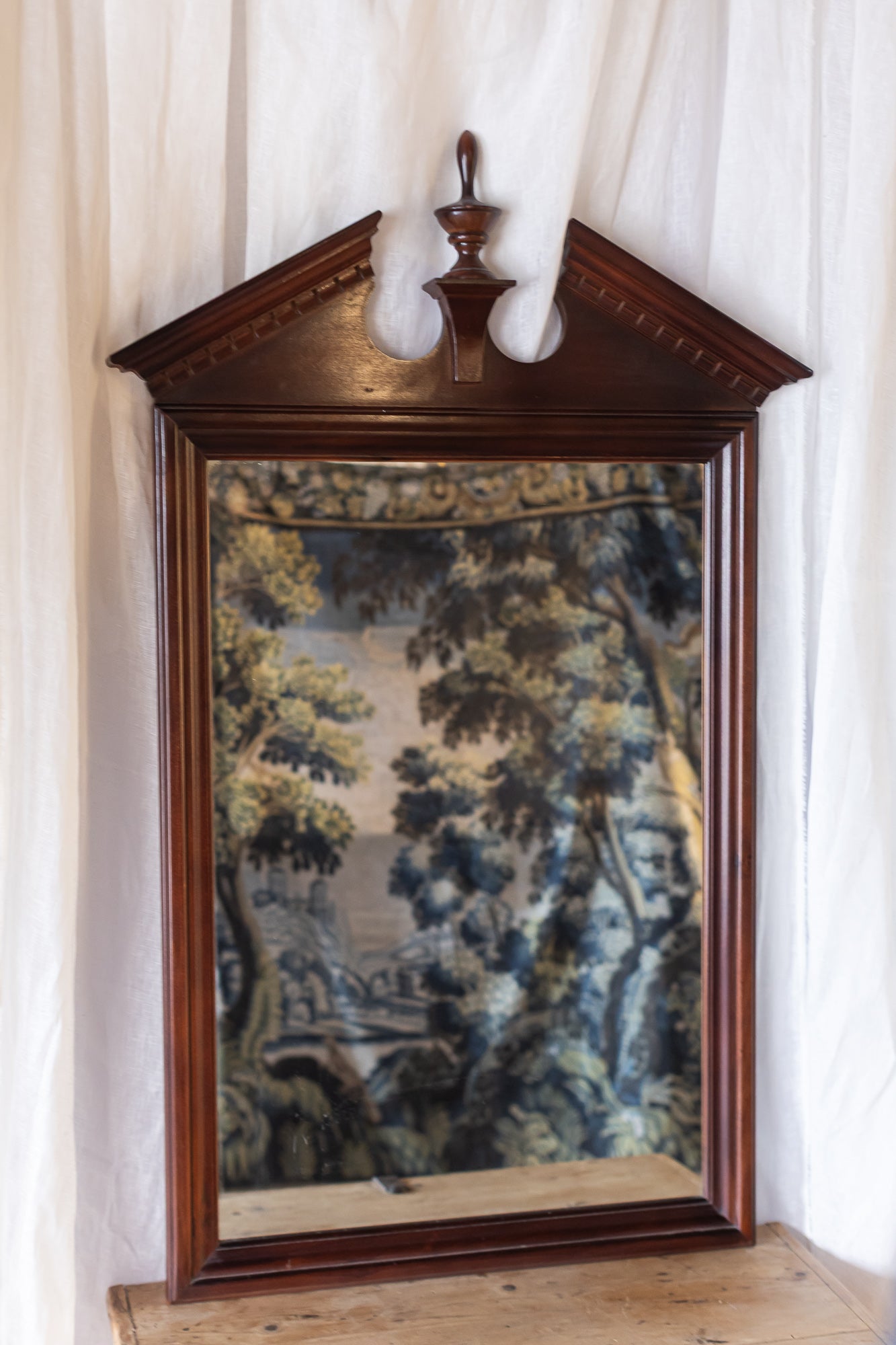 Mahogany Pediment Mirror with Finial Detail