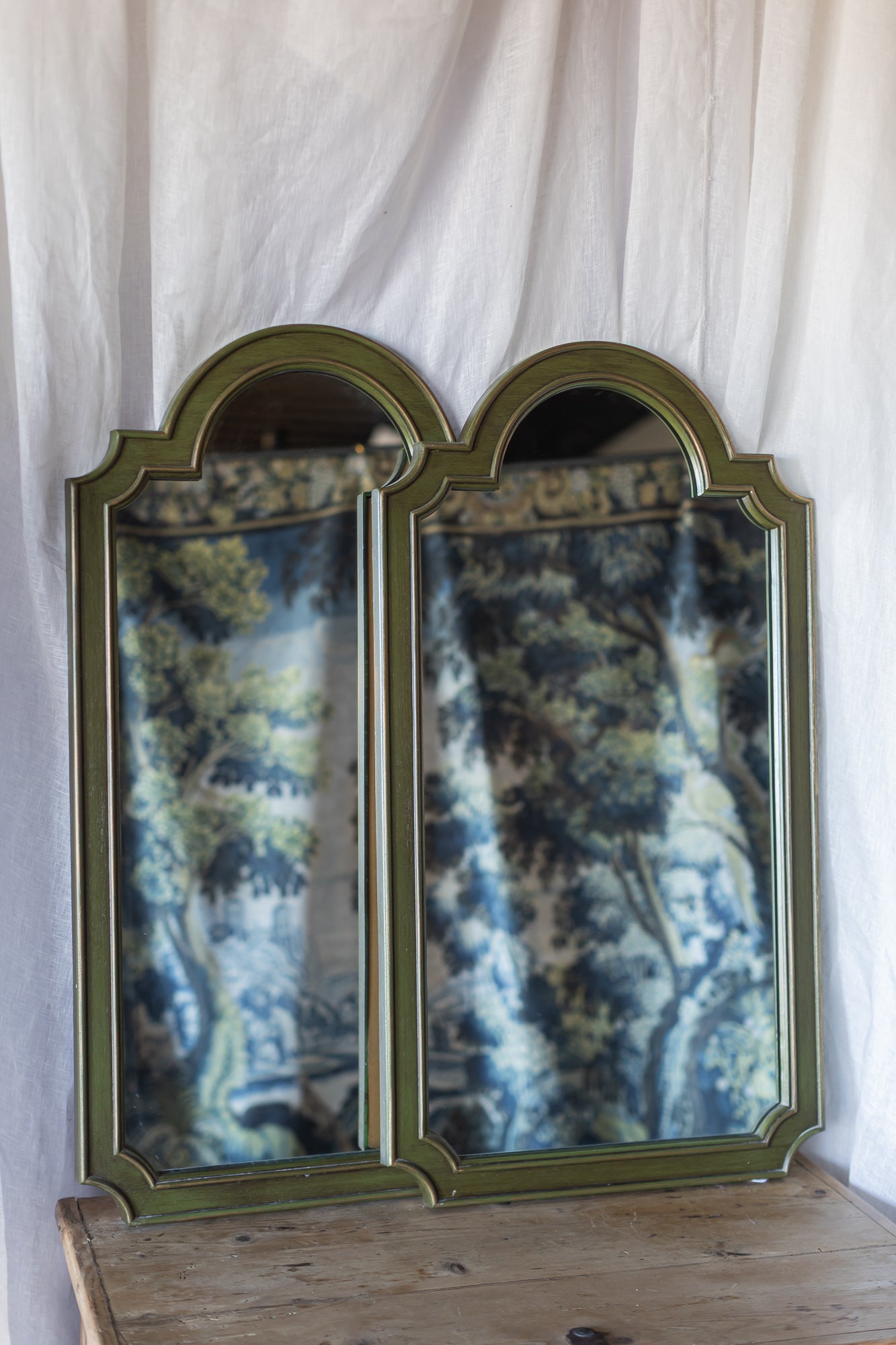 Green Arched Vintage Mirror