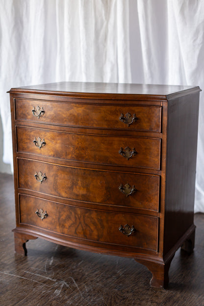 Walnut English Four Drawer Bow Front Chest