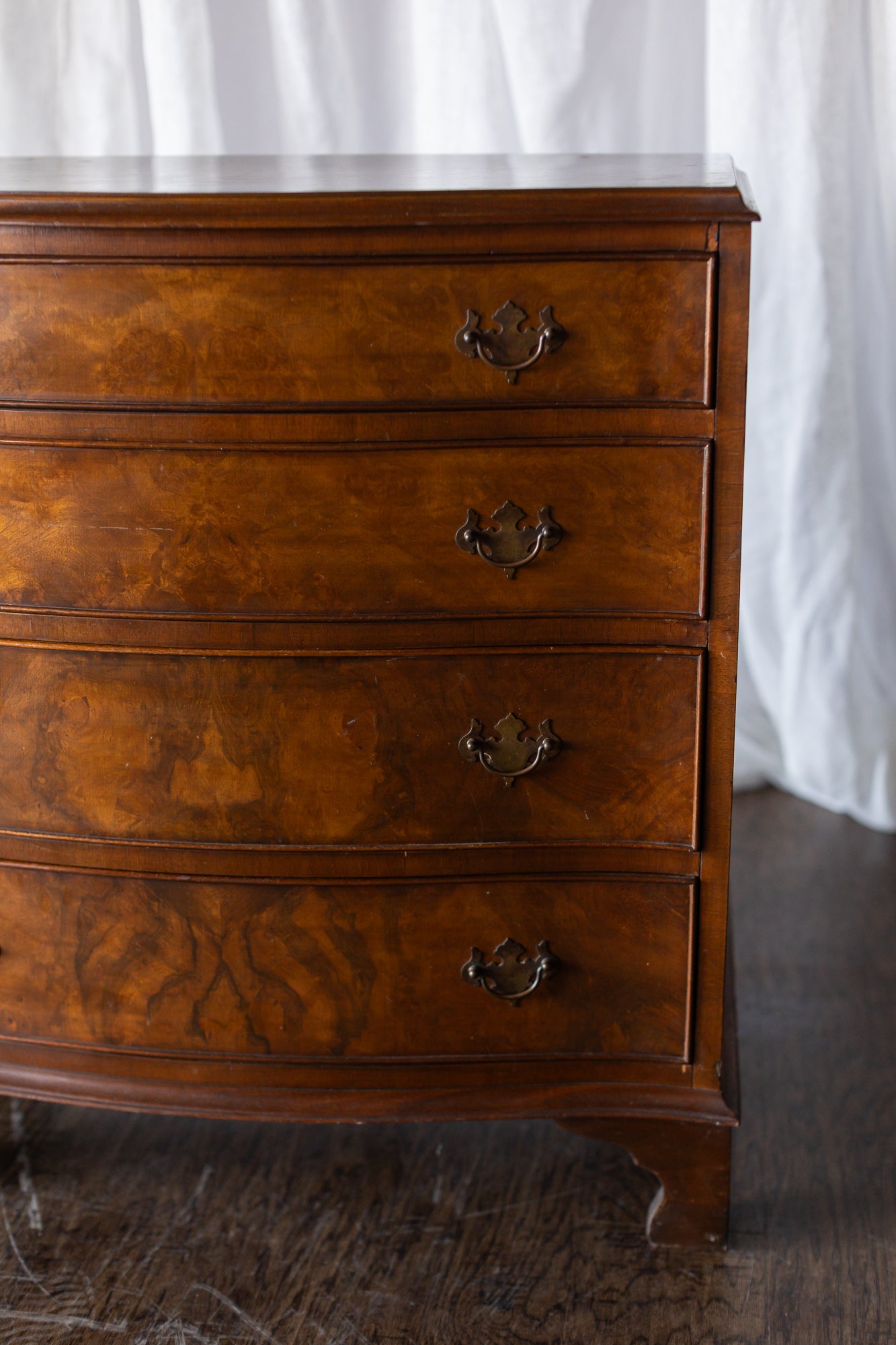 Walnut English Four Drawer Bow Front Chest