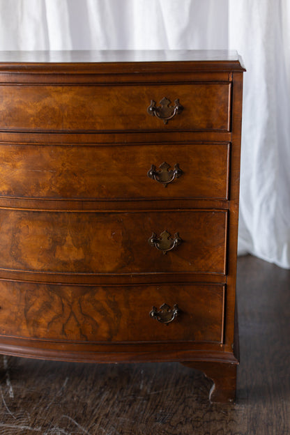 Walnut English Four Drawer Bow Front Chest