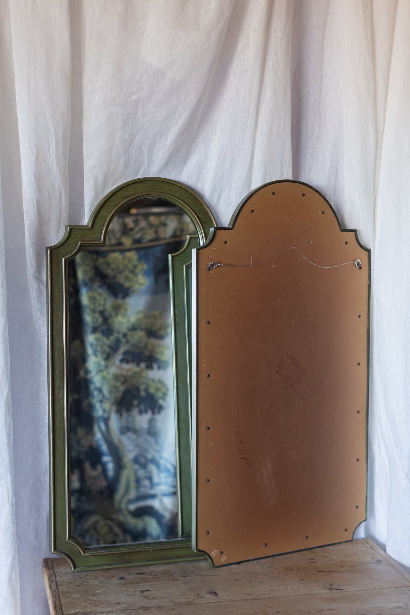 Green Arched Vintage Mirror