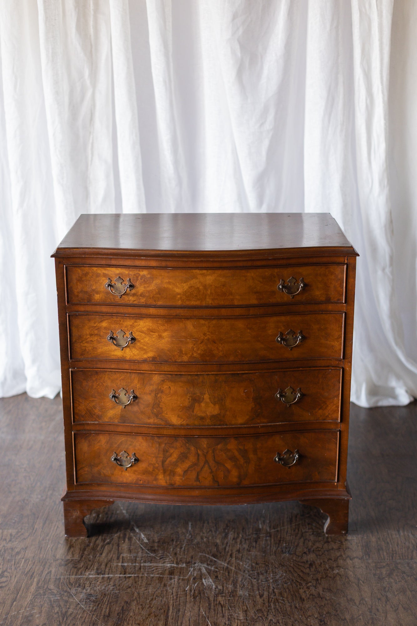 Walnut English Four Drawer Bow Front Chest